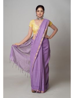 Unnati Silks - Purple Plain Chanderi Sico Saree with Unstitched Blouse