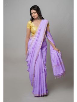 Unnati Silks - Lavender Plain Chanderi Sico Saree with Unstitched Blouse
