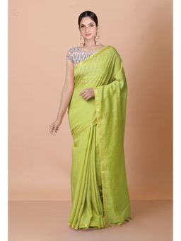 Unnati Silks - Green Plain Chanderi Sico Saree with Unstitched Blouse