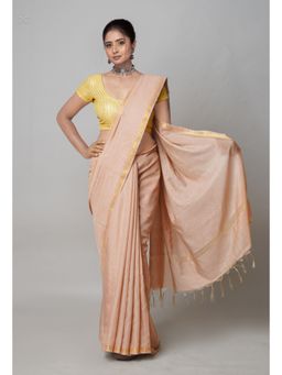 Unnati Silks - Beige Plain Chanderi Sico Saree with Unstitched Blouse