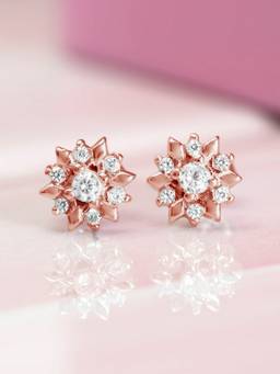 Zavya - Shinning Flower Rose Gold Studs 925 Silver Earrings