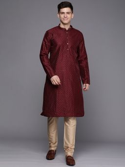 Manyavar - Maroon Full Sleeves Kurta Churidar (Set of 2)