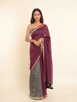 Suta - Purple Solid Cotton Blend Saree