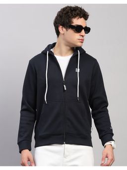 Rock.it - Men Regular Fit Solid Winter Navy Blue Hoodie