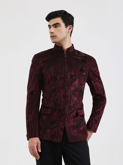 JB Studio Printed Maroon Blazer