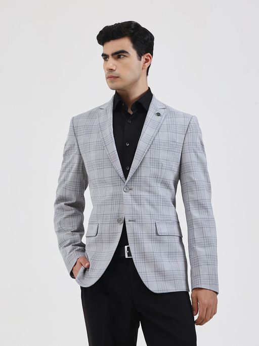 JadeBlue Men Checked Grey Blazer