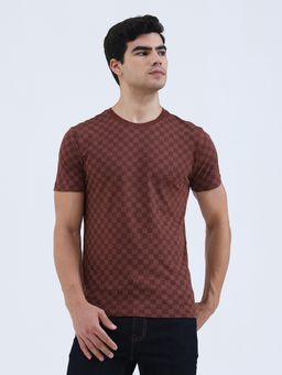 Greenfibre - Men Friar Brown Checkered T-Shirt