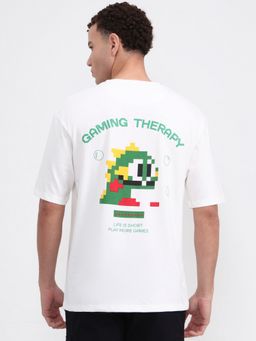 Greenfibre - Men Relax Fit Printed White T-Shirt