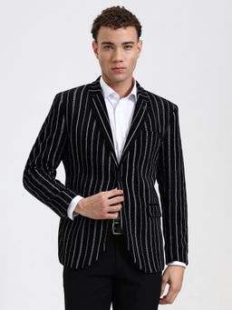 Wyre - Men Striped Black Blazer