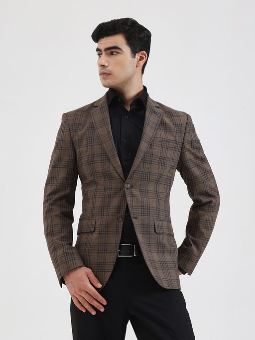 JadeBlue Men Checked Brown Blazer