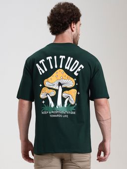 Greenfibre - Men Bottle Green Printed T-Shirt