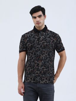 JadeBlue - Men Black Floral Printed Polo T-Shirt
