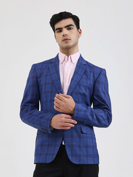 JB Studio Men Checked Blue Blazer