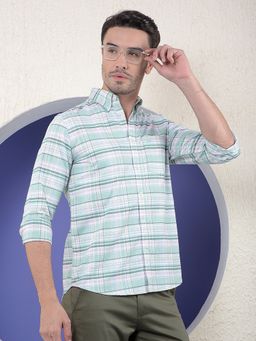 CRIMSOUNE CLUB - Men Checked Pure Cotton Green Shirt