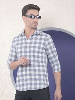 CRIMSOUNE CLUB - Men Checked Pure Cotton Grey Shirt