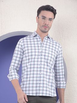 CRIMSOUNE CLUB - Men Checked Pure Cotton White Shirt