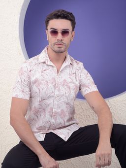 CRIMSOUNE CLUB - Men Floral Printed Pure Cotton Pink Shirt