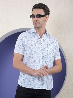 CRIMSOUNE CLUB - Men Printed Linen Blue Shirt