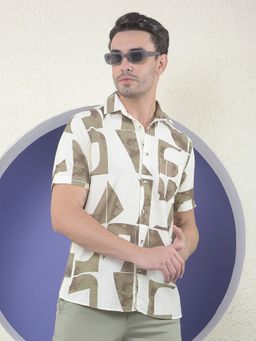 CRIMSOUNE CLUB - Men Abstract Printed Olive Shirt