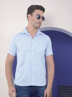 CRIMSOUNE CLUB - Men Blue Floral Print Pure Cotton Shirt