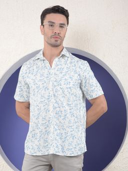 CRIMSOUNE CLUB - Men Blue Floral Print Linen Shirt