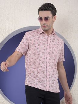 CRIMSOUNE CLUB - Men Pink Floral Print Linen Shirt