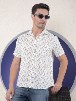 CRIMSOUNE CLUB - Men White Floral Print Shirt