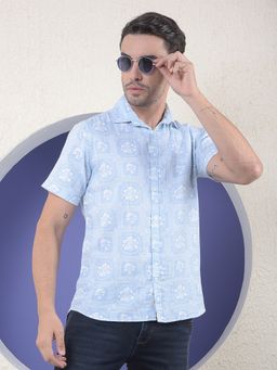 CRIMSOUNE CLUB - Men Blue Floral Print Pure Cotton Shirt