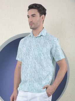 CRIMSOUNE CLUB - Men Green Print Linen Shirt
