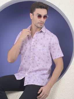 CRIMSOUNE CLUB - Men Purple Floral Print Linen Shirt