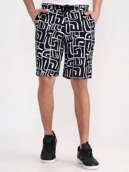 JadeBlue - Men Black Printed Viscose Shorts