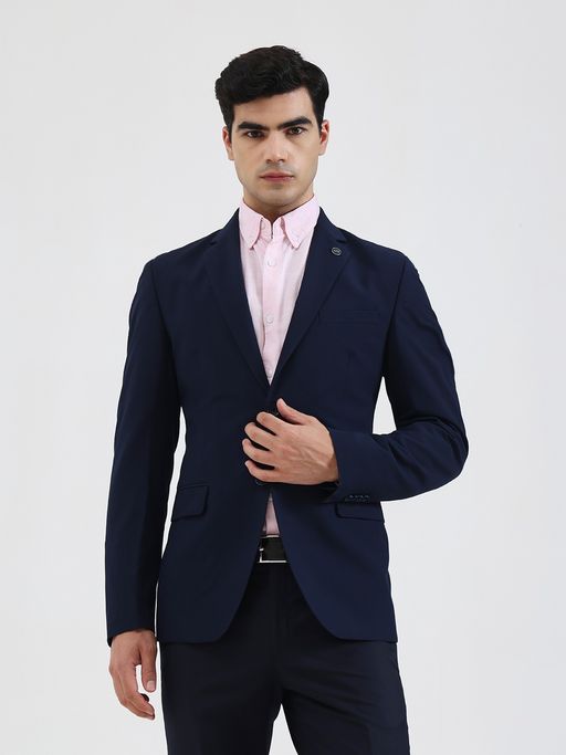 Wyre Men Solid Navy Blue Blazer