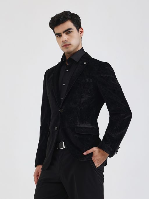 JB Studio Men Textured Black Blazer