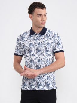 JadeBlue - Men White Printed Polo T-Shirt