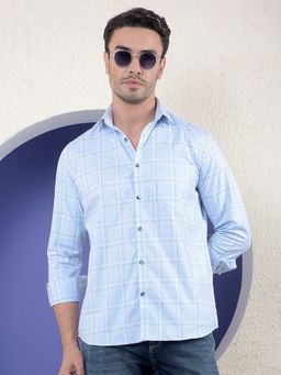 CRIMSOUNE CLUB - Mens Blue Checked Pure Cotton Shirt
