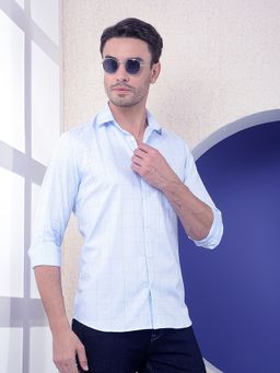 CRIMSOUNE CLUB - Men Blue Checked Pure Cotton Shirt