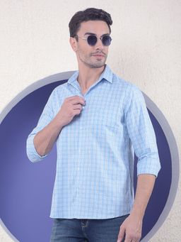 CRIMSOUNE CLUB - Men Blue Checked Pure Cotton Shirt