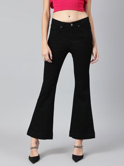 Xpose - Women Black Flared High-Rise Stretchable Crop Jeans
