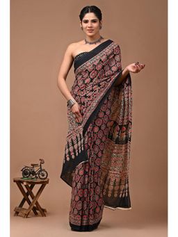 Mysilklove - Bistre Brown Mulmul Cotton Saree with Unstitched Blouse