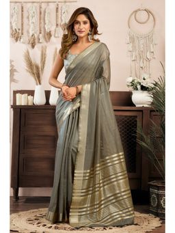 Mysilklove - Women Grey Cotton Woven Saree with Unstitched Blouse