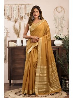 Mysilklove - Women Yellow Cotton Woven Saree with Unstitched Blouse