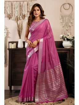 Mysilklove - Women Pink Cotton Woven Saree with Unstitched Blouse