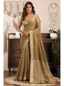 Mysilklove - Women Brown Cotton Woven Saree with Unstitched Blouse