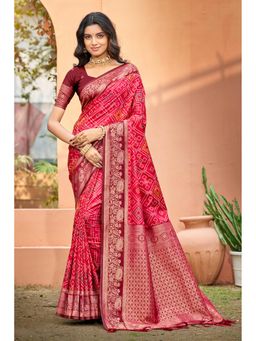 Fashion Petals - Bright Red Soft Silk Woven Work Traditional Saree with Unstitched Blouse