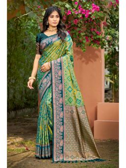 Fashion Petals - Parrot Green Soft Silk Woven Work Traditional Saree with Unstitched Blouse