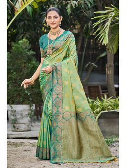 Fashion Petals - Light Pista Green Soft Silk Woven Work Traditional Saree with Unstitched Blouse