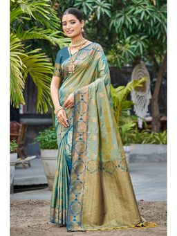 Fashion Petals - Sage Green Soft Silk Woven Work Traditional Saree with Unstitched Blouse