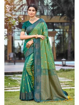 Fashion Petals - Mehendi Green Soft Silk Woven Work Traditional Saree with Unstitched Blouse