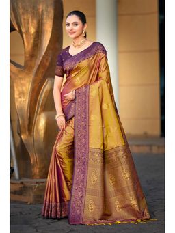 Fashion Petals - Golden Soft Silk Woven Work Traditional Saree with Unstitched Blouse
