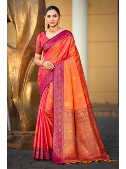 Fashion Petals - Rani Pink Soft Silk Woven Work Traditional Saree with Unstitched Blouse